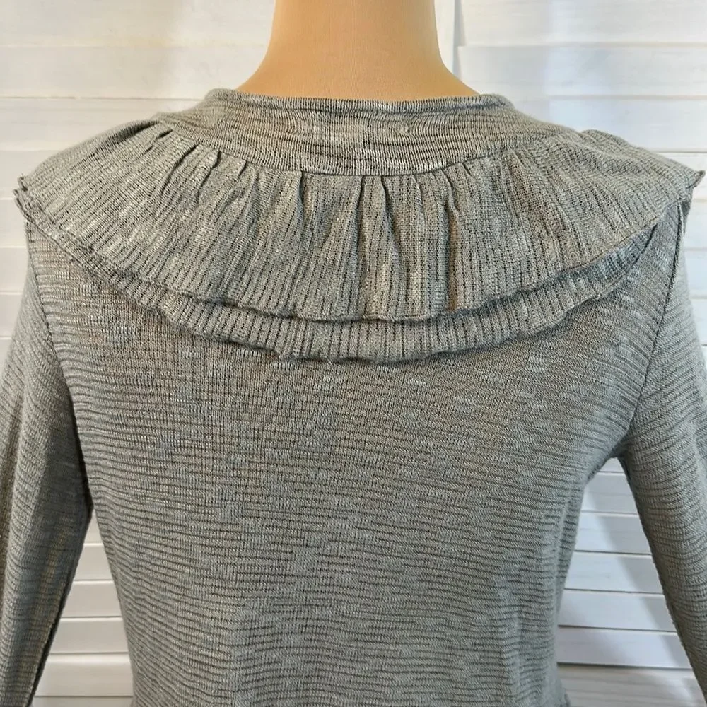 Ya LA Cardigan Large Sweater Ruffled Gray NWT